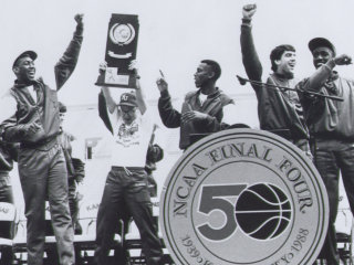 Randall celebrating KU's 1988 National Championship