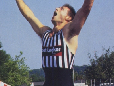 Huffman celebrates after setting a new American pole paulting record