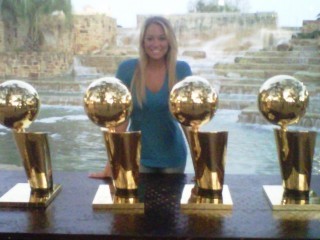 Kohn with the Spurs' championship trophies
